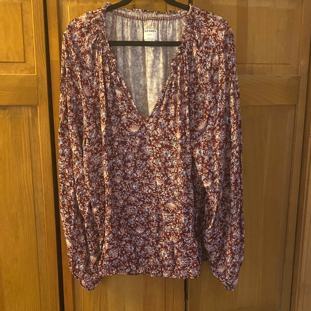 Old Navy Burgundy Floral Blouse